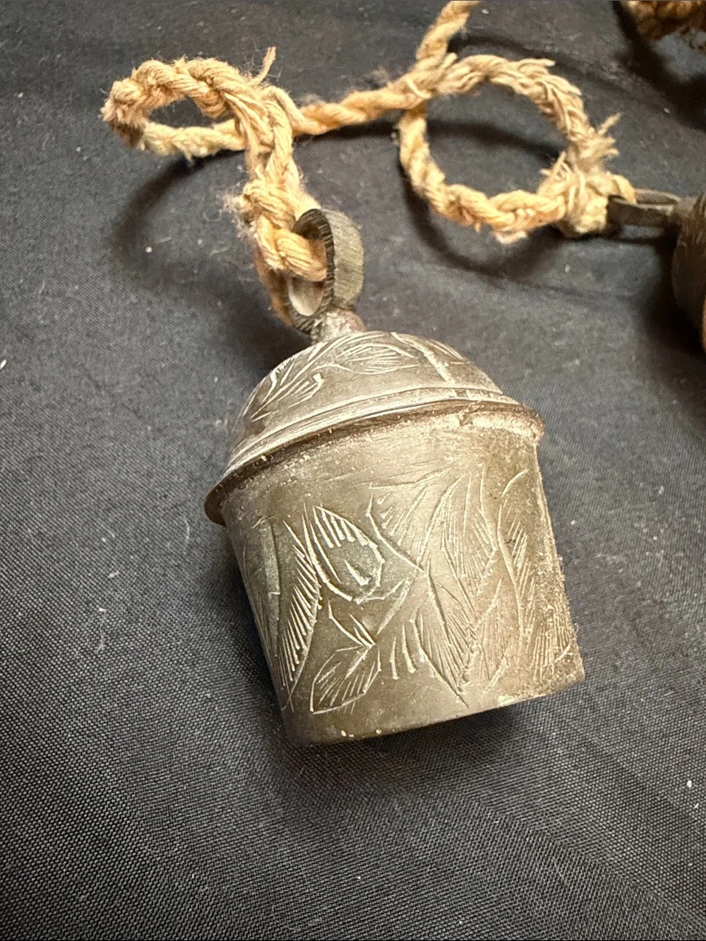 Vintage Late 1809s Brass Hanging Bells Trio with Floral Engraving